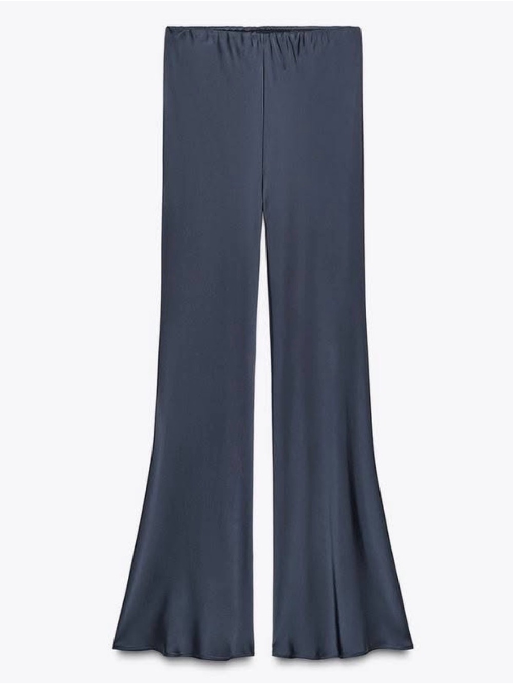 Zara NWT High-Waisted Wide-Leg Elastic Waist Satin Pants - Petrol Blue